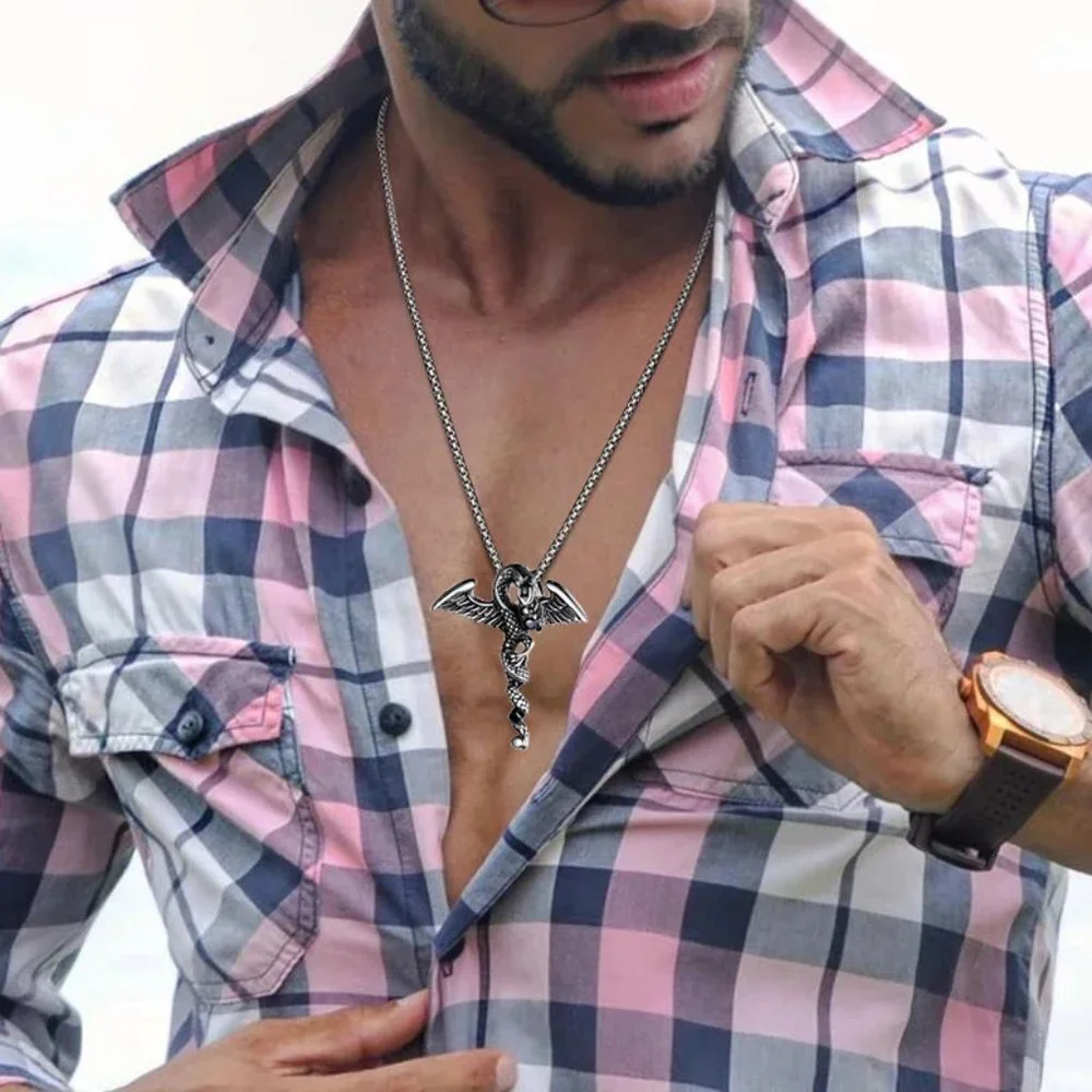 ❤️Stainless steel rhinestone dragon Necklace, N90201P137